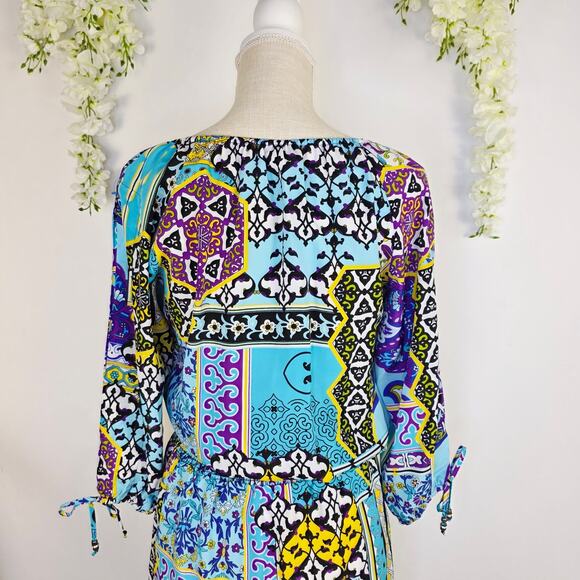 Cache Mini Blouson Dress Small Blue Purple Patchwork Boho Y2K Eclectic Artsy - Picture 5 of 11